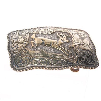 Vintage Sterling silver Eddie Bauer Crumrine gold plated deer belt buckle