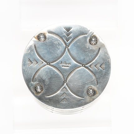 Gary Reeves Navajo intricately stamped sterling silver round box nice turquoise