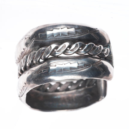 6.5" 40's-50's Navajo sterling silver hand stamped twisted wire cuff bracelet