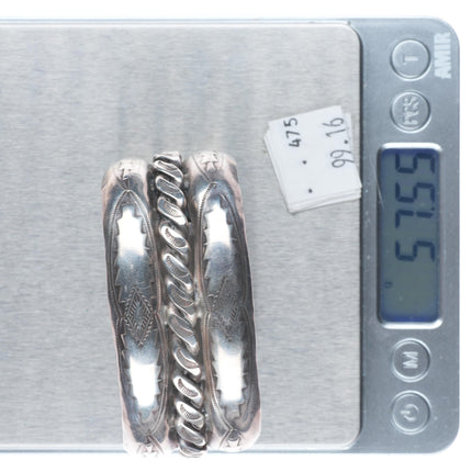 6.5" 40's-50's Navajo sterling silver hand stamped twisted wire cuff bracelet