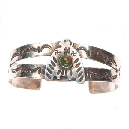 7.1" c1930 Navajo sterling silver Cerrillos turquoise whirling log cuff bracelet