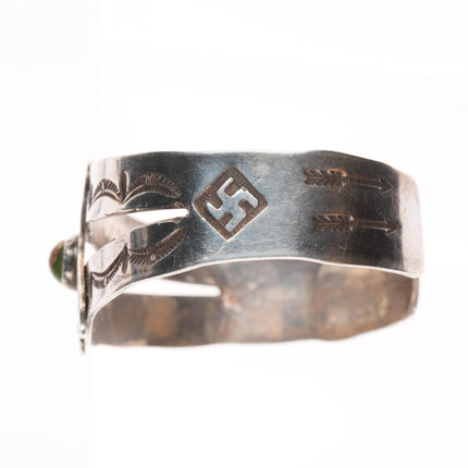 7.1" c1930 Navajo sterling silver Cerrillos turquoise whirling log cuff bracelet