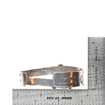 7.1" c1930 Navajo sterling silver Cerrillos turquoise whirling log cuff bracelet