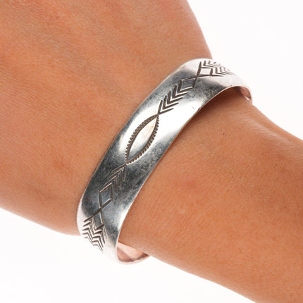 6.7" Vintage Navajo sterling silver hand stamped  sterling silver cuff bracelet