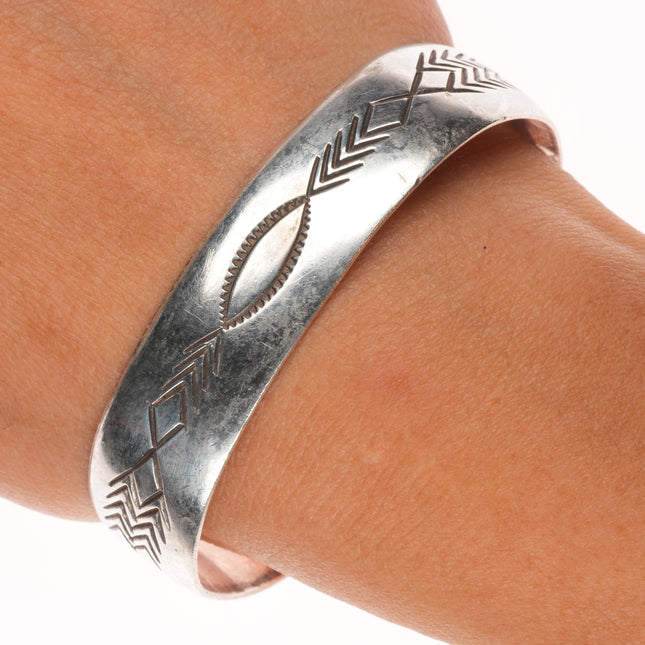 6.7" Vintage Navajo sterling silver hand stamped  sterling silver cuff bracelet