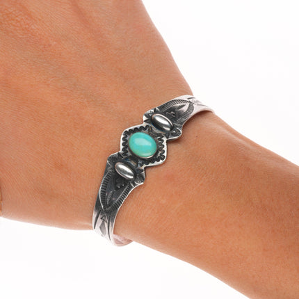 6.25" c1940's Fred Harvey era sterling silver cuff bracelet with turquoise
