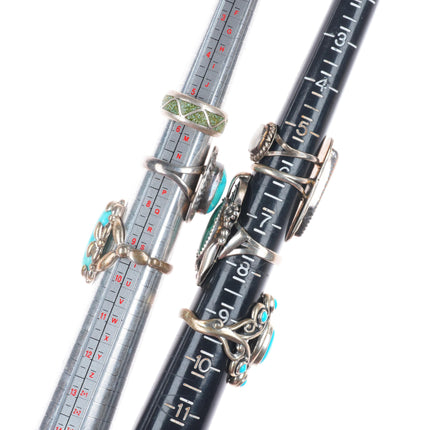 sz5-11 Navajo/Zuni/Southwestern sterling silver turquoise/shell/coral rings lot