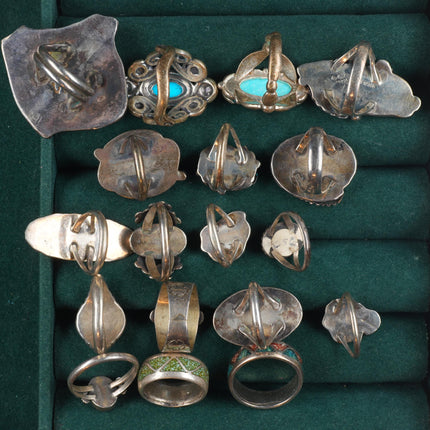 sz5-11 Navajo/Zuni/Southwestern sterling silver turquoise/shell/coral rings lot