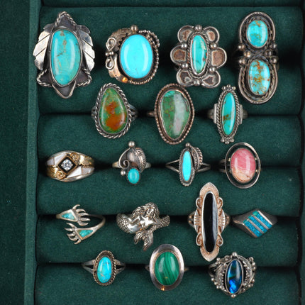 sz3-10 Navajo/Zuni/Southwestern sterling silver turquoise/shell/coral rings lot