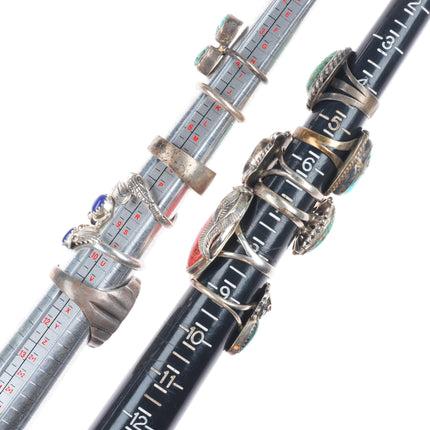 sz4-11 Navajo/Zuni/Southwestern sterling silver turquoise/lapis/coral rings lot