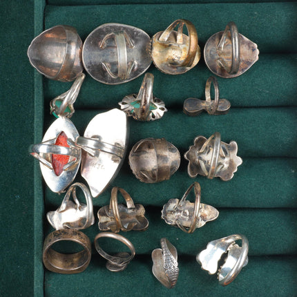 sz4-11 Navajo/Zuni/Southwestern sterling silver turquoise/lapis/coral rings lot