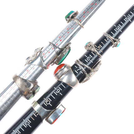 sz4-11 Navajo/Zuni/Southwestern sterling silver turquoise/shell/coral rings lot