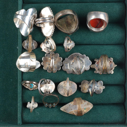 sz4-11 Navajo/Zuni/Southwestern sterling silver turquoise/shell/coral rings lot