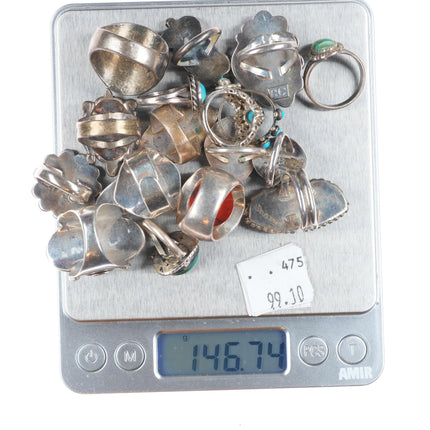 sz4-11 Navajo/Zuni/Southwestern sterling silver turquoise/shell/coral rings lot