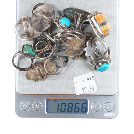 sz4-11 Navajo/Zuni/Southwest sterling silver turquoise Bumblebee jasper ring lot