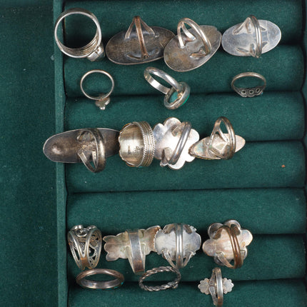 sz3-8 Navajo/Zuni/Southwestern sterling silver turquoise/shell/coral rings lot