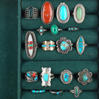 sz3-8 Navajo/Zuni/Southwestern sterling silver turquoise/shell/coral rings lot