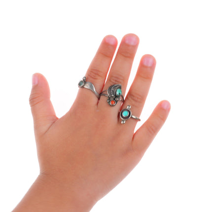sz3-8 Navajo/Zuni/Southwestern sterling silver turquoise/shell/coral rings lot
