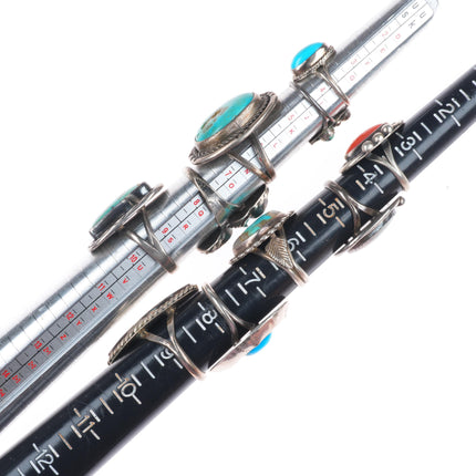 sz4-10 Navajo/Zuni/Southwestern sterling silver turquoise/shell/coral rings lot