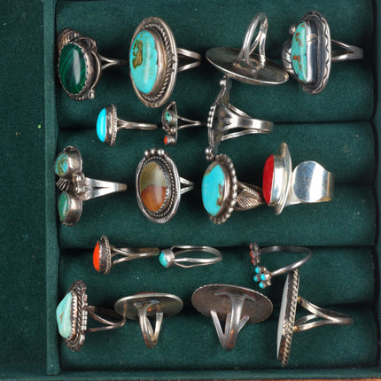 sz4-10 Navajo/Zuni/Southwestern sterling silver turquoise/shell/coral rings lot