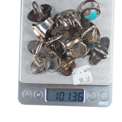 sz4-10 Navajo/Zuni/Southwestern sterling silver turquoise/shell/coral rings lot