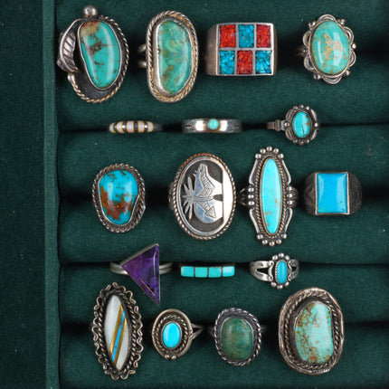 sz4-12 Navajo/Zuni/Southwestern sterling silver turquoise/sugilite rings lot
