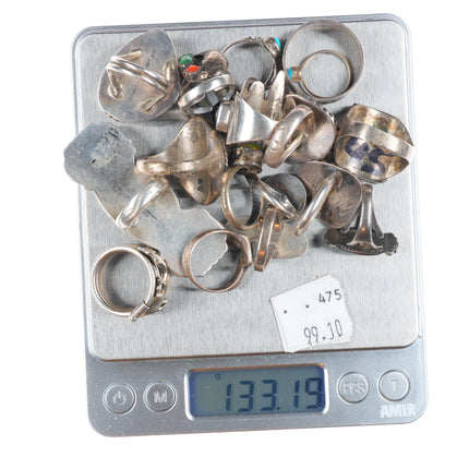 sz4-13 Navajo/Zuni/Southwestern sterling silver turquoise/onyx/coral rings lot