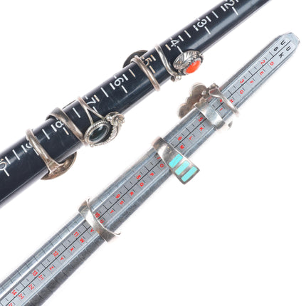 sz4-10 Navajo/Zuni/Southwestern sterling silver turquoise/coral/inlay rings lot