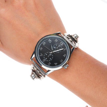 6.5"-7" Vintage Navajo sterling silver watch tips w/quartz watches lot/3