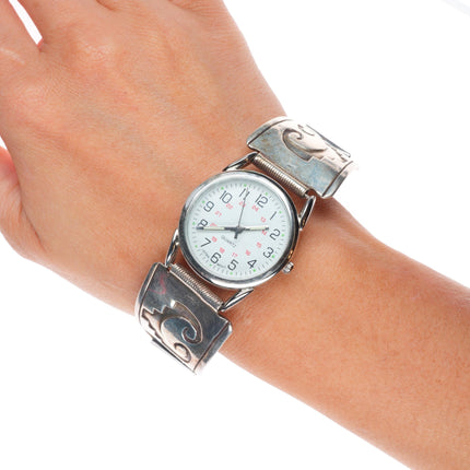 6.5"-7" Vintage Navajo sterling silver watch tips w/quartz watches lot/3