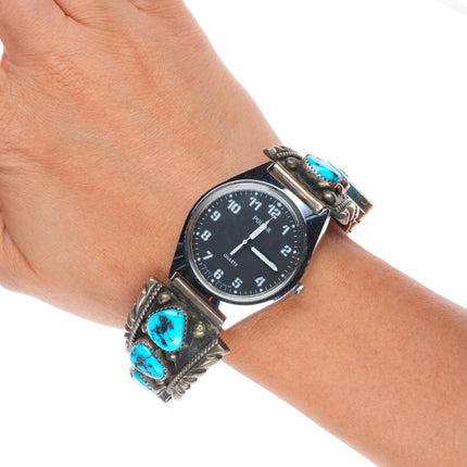 6.5"-7" Vintage Navajo sterling silver watch tips w/quartz watches lot/3