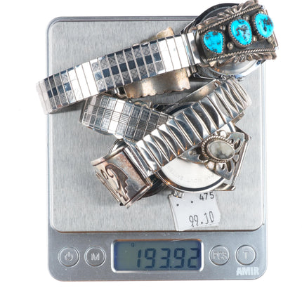 6.5"-7" Vintage Navajo sterling silver watch tips w/quartz watches lot/3