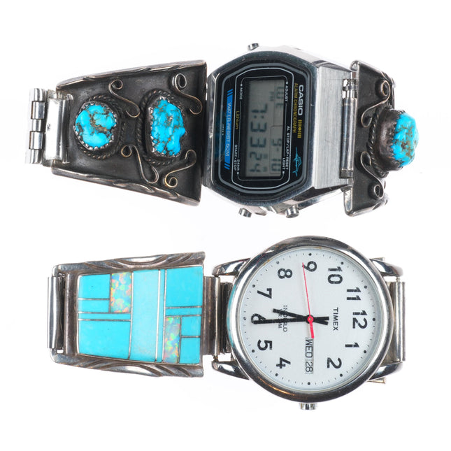 6.25-7.25" Vintage Francisco Navajo sterling silver turquoise watch tips lot/2