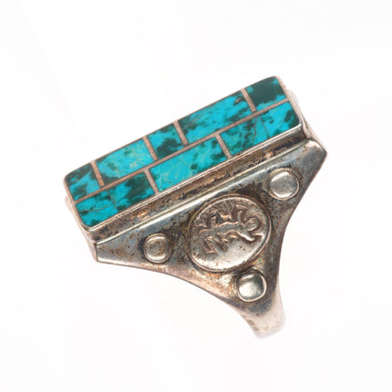 sz14.5 Herbert Joe Navajo sterling silver turquoise channel inlay long face ring