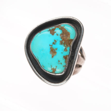 sz10.5 50's-60's Vintage Navajo modernist sterling silver turquoise ring