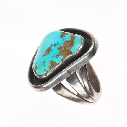 sz10.5 50's-60's Vintage Navajo modernist sterling silver turquoise ring