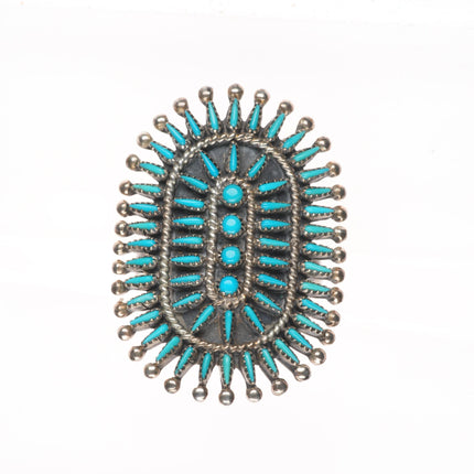 sz7 c1960's Vintage Bonnie Quam Zuni sterling silver needlepoint turquoise ring