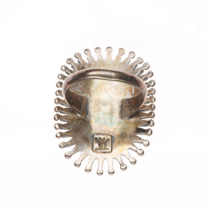 sz7 c1960's Vintage Bonnie Quam Zuni sterling silver needlepoint turquoise ring