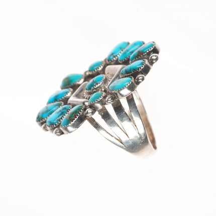 sz9.5 c1940's Ondelacy Zuni Lone Mountain turquoise cluster sterling silver ring
