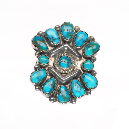sz9.5 c1940's Ondelacy Zuni Lone Mountain turquoise cluster sterling silver ring