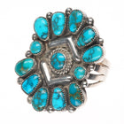 sz9.5 c1940's Ondelacy Zuni Lone Mountain turquoise cluster sterling silver ring