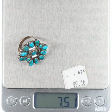 sz9.5 c1940's Ondelacy Zuni Lone Mountain turquoise cluster sterling silver ring