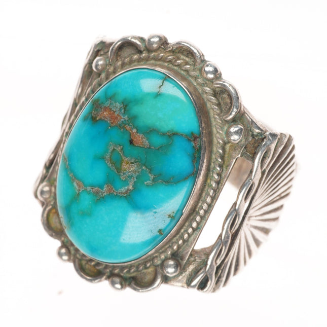 sz10 30's-40's Navajo sterling silver high grade turquoise men's ring