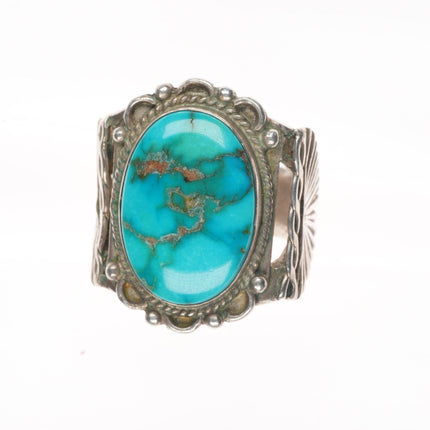 sz10 30's-40's Navajo sterling silver high grade turquoise men's ring