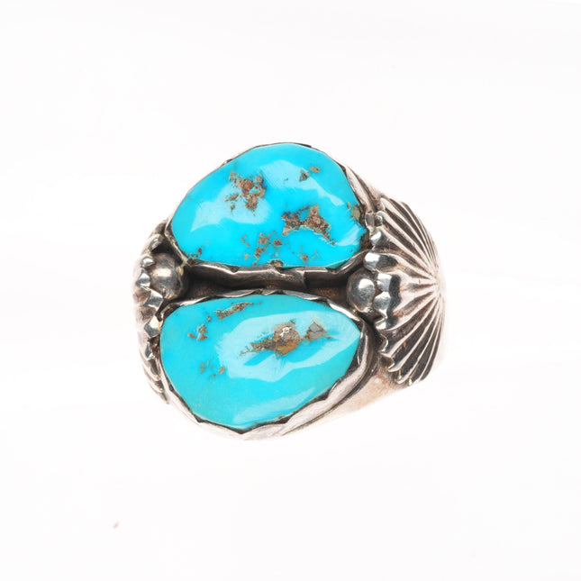 sz9.5 Big Vintage simplicio Zuni sterling silver double turquoise ring