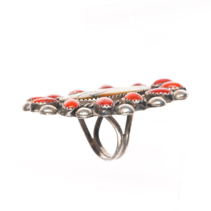 sz7 Vintage Zuni sterling silver Ghan Dancer turquoise cluster ring LT