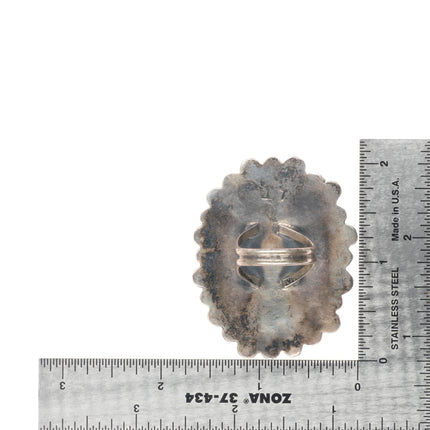 sz7 Vintage Zuni sterling silver Ghan Dancer turquoise cluster ring LT