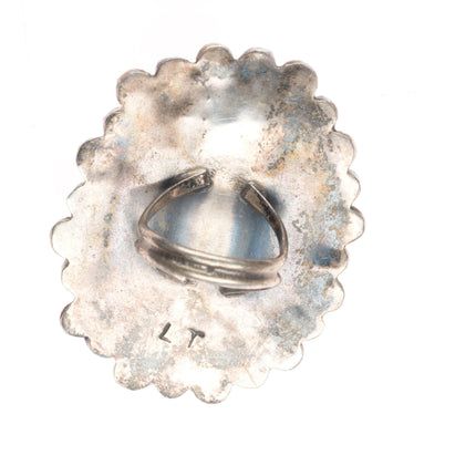 sz7 Vintage Zuni sterling silver Ghan Dancer turquoise cluster ring LT