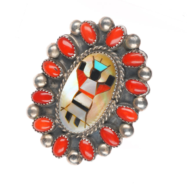 sz7 Vintage Zuni sterling silver Ghan Dancer turquoise cluster ring LT