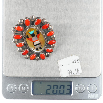 sz7 Vintage Zuni sterling silver Ghan Dancer turquoise cluster ring LT